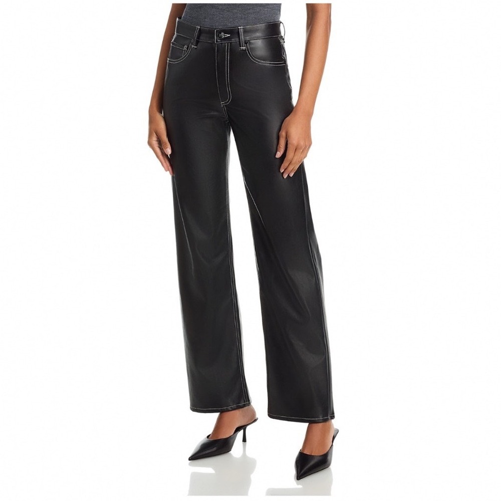 Rag & Bone Shea‎ Black Faux Leather High Rise Straight Leg Jeans RA6825F7MFL 28